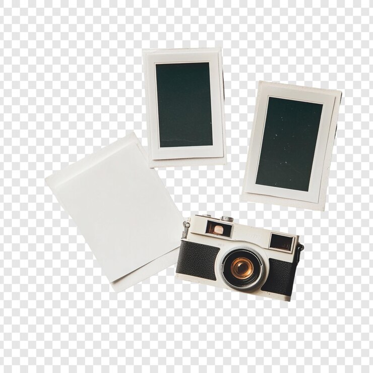 PSD gratuito fotocamera d'epoca e cornici bianche pronte per i tuoi ricordi