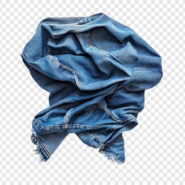 Una fotografía de cerca de una chaqueta de denim arrugada que muestra su textura y sus tonos azules desvanecidos
