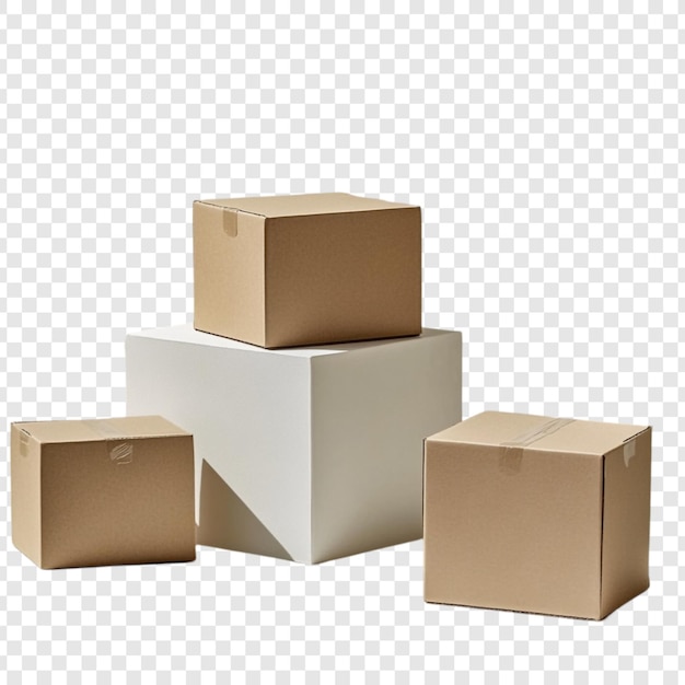 Fotografía de estudio de cajas de cartón en el cubo blanco