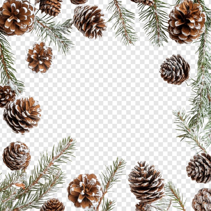 PSD gratuito frame a cono di pino per le vacanze invernali disegno festivo ed elegante
