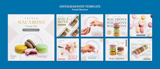 Gratis PSD franse macarons instagram posts