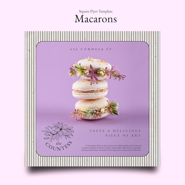 Franse macarons vierkante flyer-sjabloon