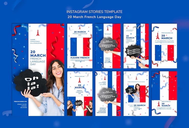 PSD Gratis french language day instagram stories template