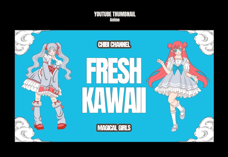 PSD Gratis fresh kawaii magical girls chibi anime youtube thumbnail
