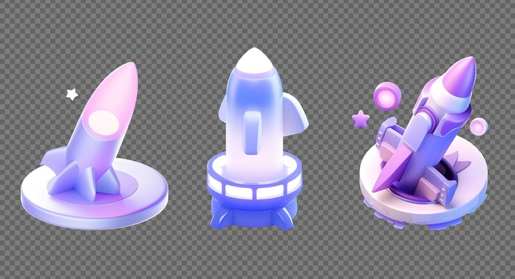 PSD Gratis frosted glass 3d render rocket icon pack