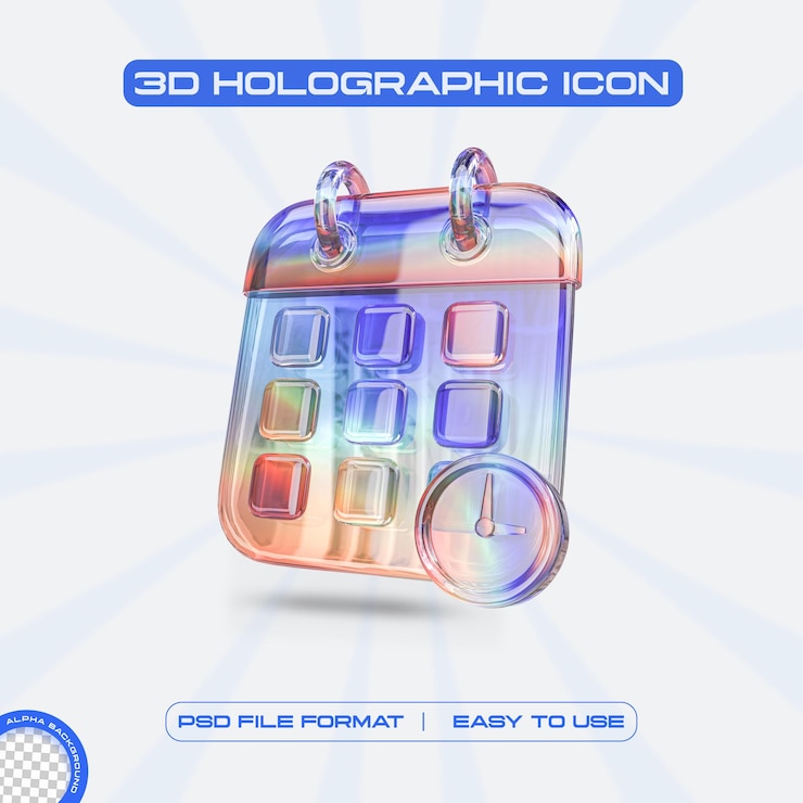 PSD Gratis futuristic holographic calendar abstract graphic design concept