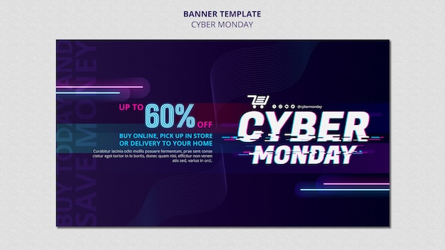 Gratis PSD futuristische cyber maandag horizontale bannersjabloon