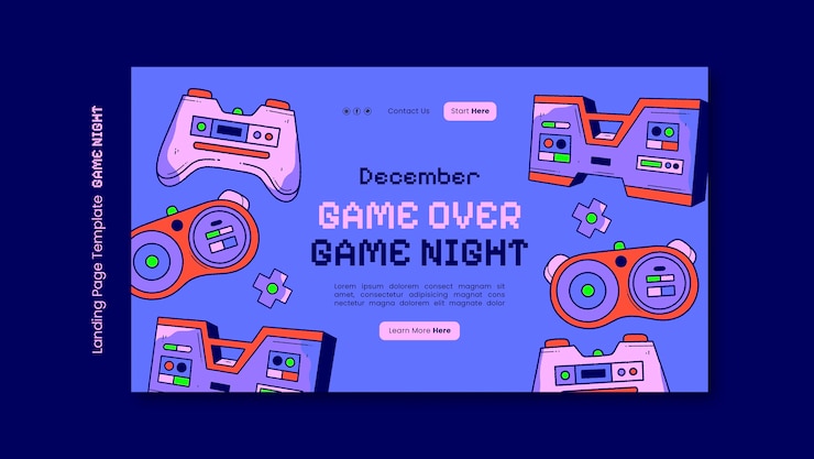 PSD Gratis game night landing page template