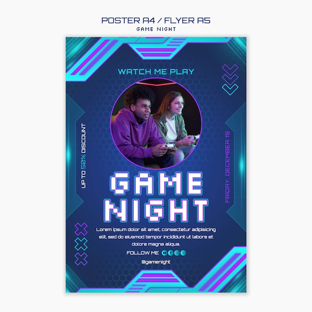 Gratis PSD game night sjabloonontwerp