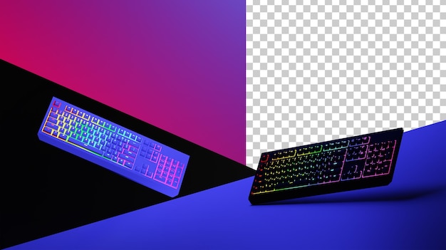 Gaming-toetsenborden met rgb-licht wit en zwart gaming-toetsenbord in neonlicht apparatuur voor gamers Premium Psd