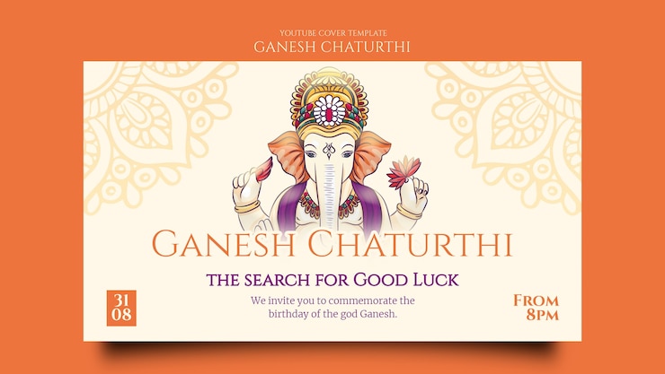 PSD gratuito ganesh chaturthi modello di copertina di youtube con mandala