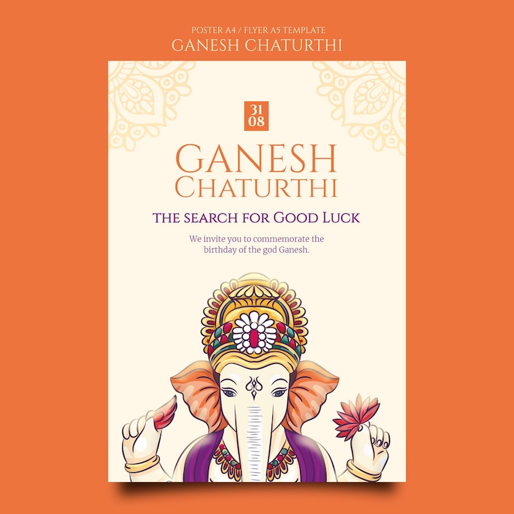 PSD Gratis ganesh chaturthi vertical poster template with mandala