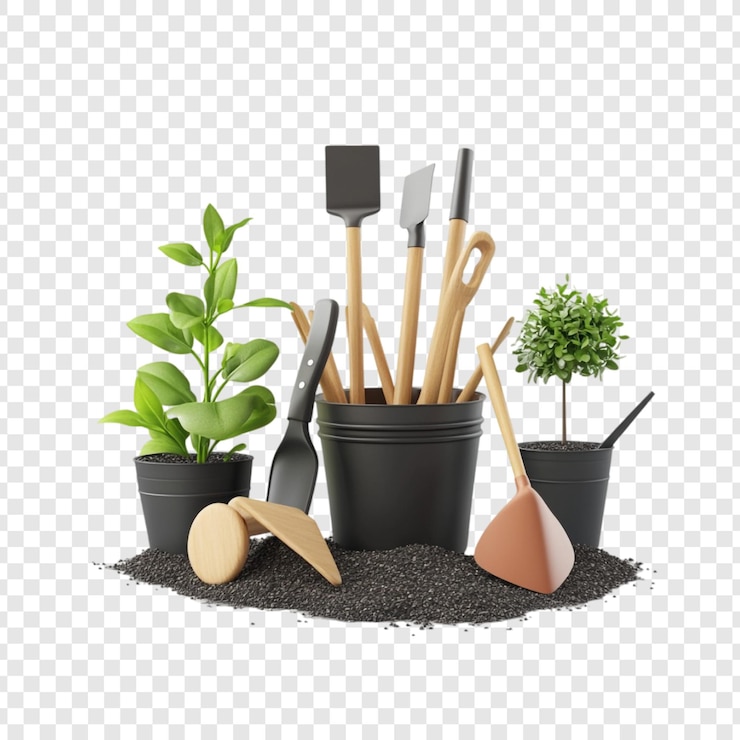 PSD Gratis gardening tools plants and soil ready for spring planting joyful gardening
