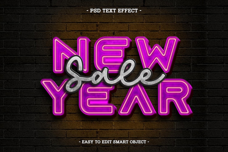PSD Gratis gaya neon selamat tahun baru 2025 efek teks bisa diedit
