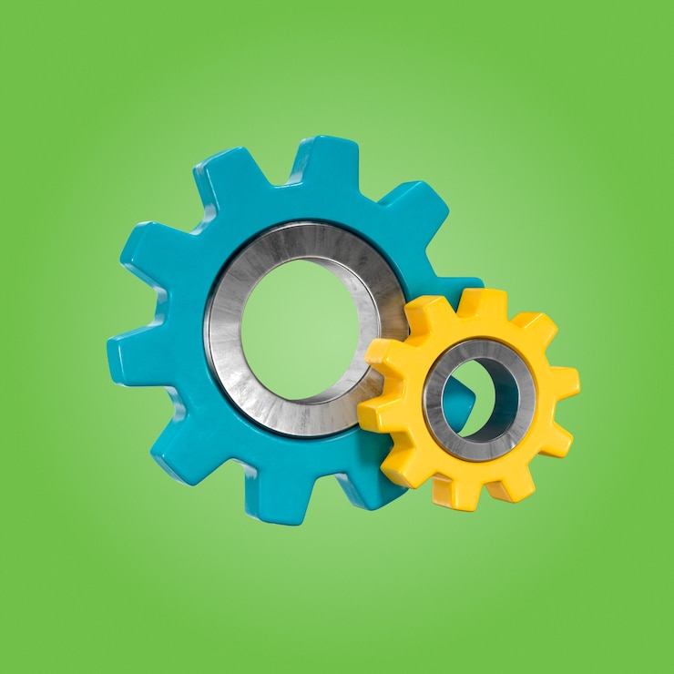 PSD Gratis gears interlocking on a green background