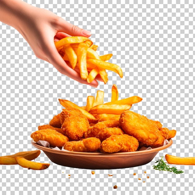 Gratis PSD gebakken kip nuggets en friet op een doorzichtige achtergrond