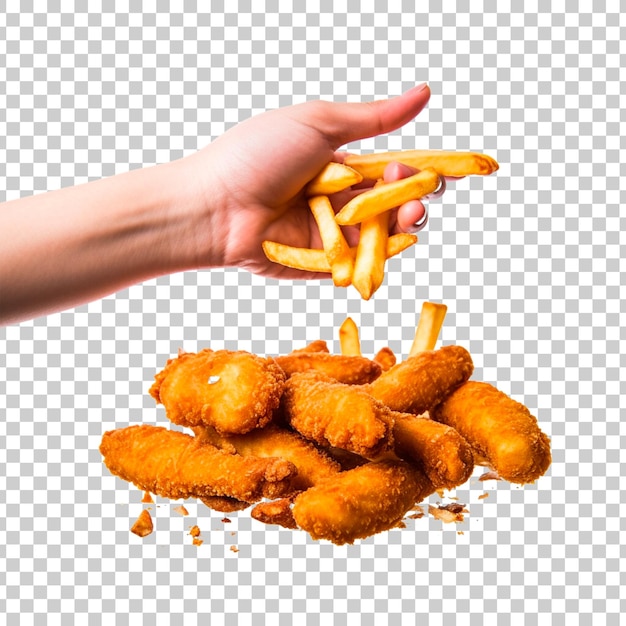 Gratis PSD gebakken kip nuggets en friet op een doorzichtige achtergrond