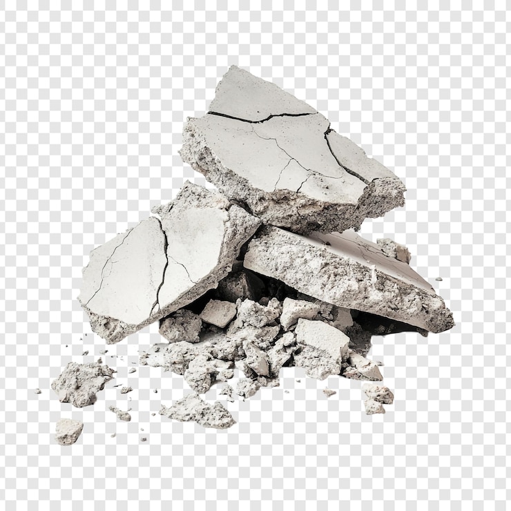 Gratis PSD gebroken betonnen stapel een close-up van gebarsten en verbrijzelde betonnen stukken