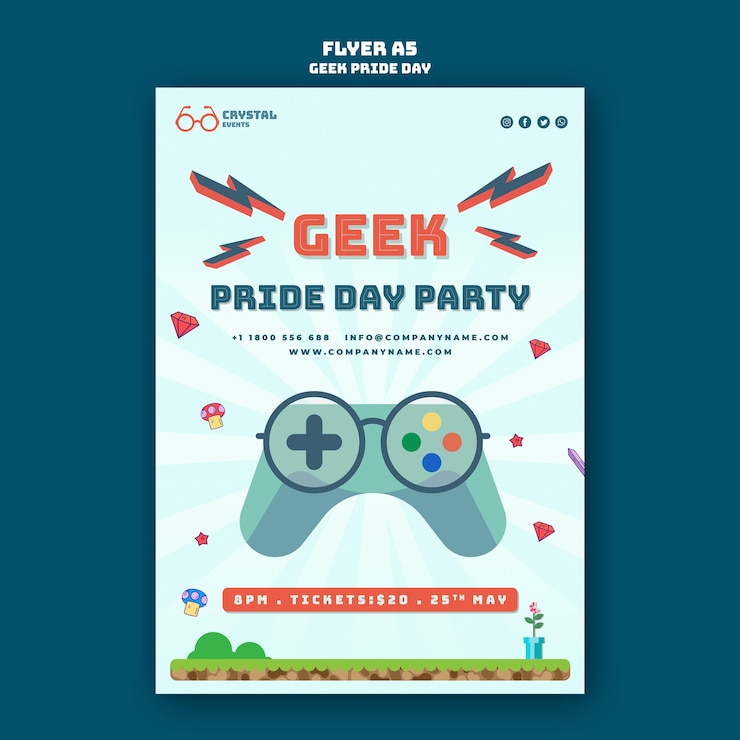 PSD Gratis geek pride day flyer template