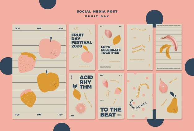 Geïllustreerde fruitdag instagramverhalen
