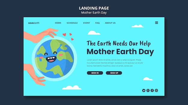 Gratis PSD geïllustreerde landingspagina van de dag van de moeder aarde