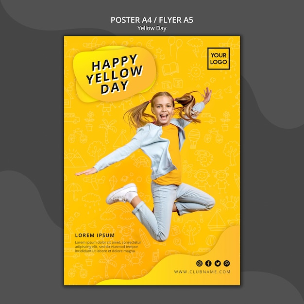 Gratis PSD gele dag concept poster sjabloon