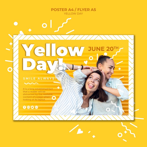 Gratis PSD gele dag horizontale poster sjabloon