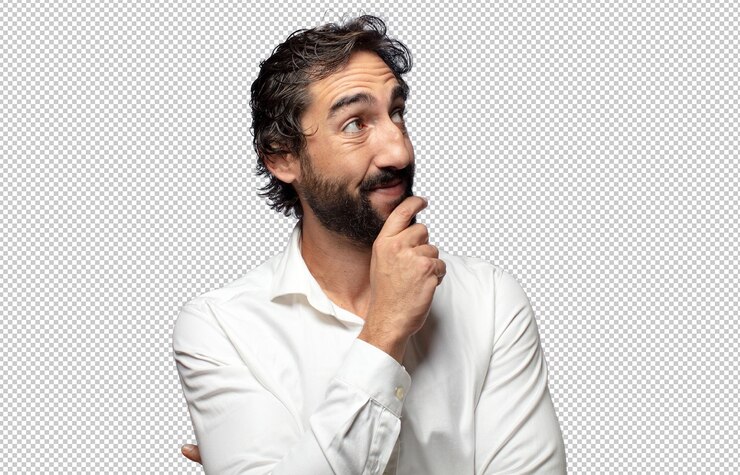 Gratis PSD gelukkig glimlachen en dagdromen of twijfelen en naar de zijkant kijken.