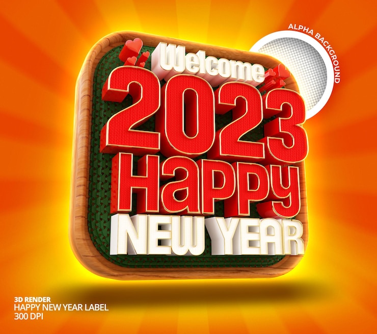 Gratis PSD gelukkig nieuwjaar 2023 en kerstmis met 3d render labelbanner of postsjabloon