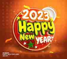 Gratis PSD gelukkig nieuwjaar 2023 en kerstmis met 3d render labelbanner of postsjabloon