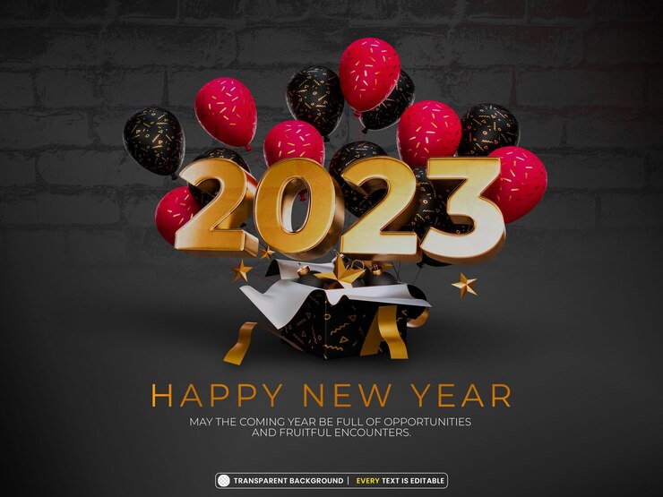 Gratis PSD gelukkig nieuwjaar 2023 gouden teksteffect 3d-rendering geïsoleerd