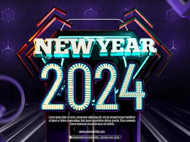 Gratis PSD gelukkig nieuwjaar 2024 3d banner design template