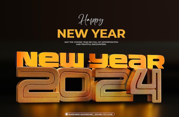 Gratis PSD gelukkig nieuwjaar 2024 gouden 3d banner ontwerpsjabloon