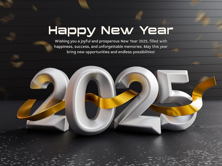 Gratis PSD gelukkig nieuwjaar 2025 3d banner ontwerp template