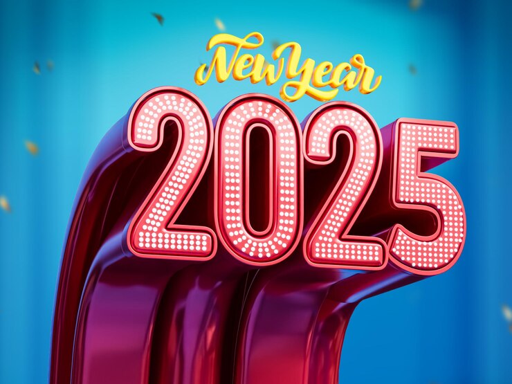 Gratis PSD gelukkig nieuwjaar 2025 3d banner ontwerp template