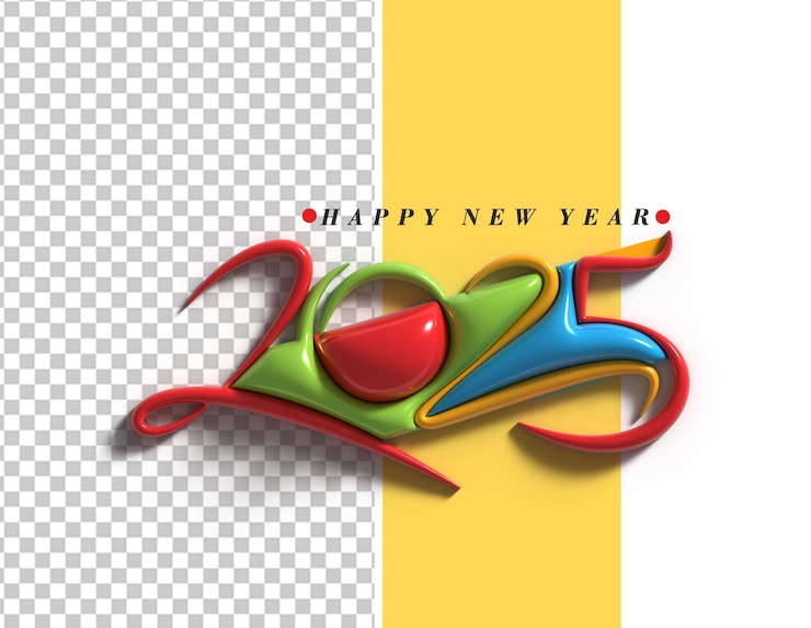 Gratis PSD gelukkig nieuwjaar 2025 tekst typografie ontwerp transparante psd
