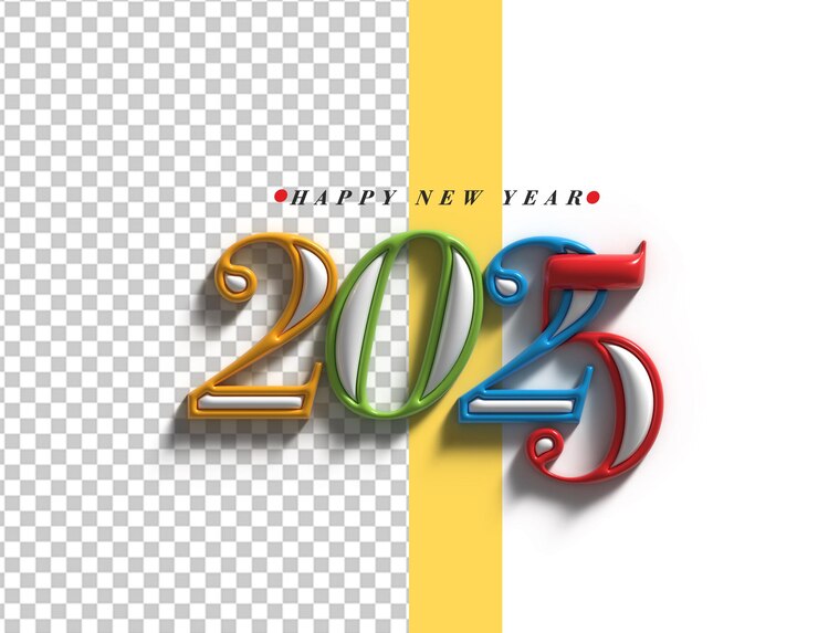 Gratis PSD gelukkig nieuwjaar 2025 tekst typografie ontwerp transparante psd