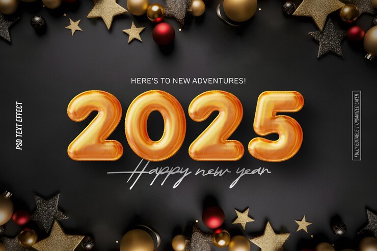 Gratis PSD gelukkig nieuwjaar 2025 text effect