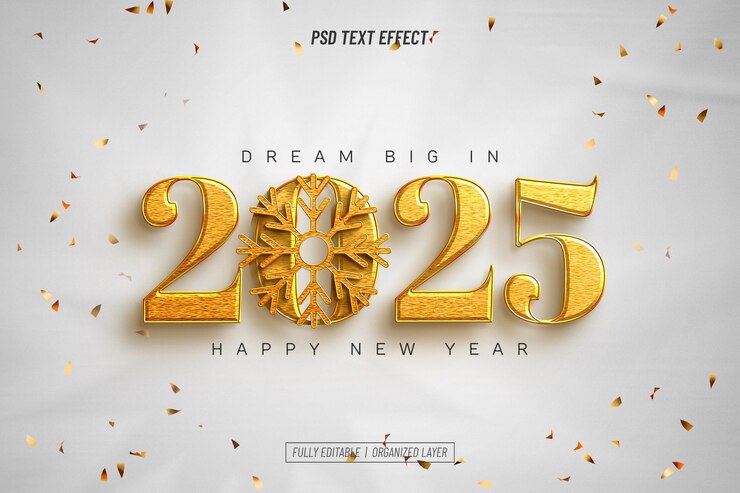 Gratis PSD gelukkig nieuwjaar 2025 text effect