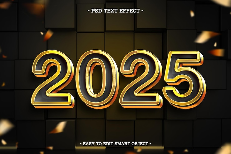 Gratis PSD gelukkig nieuwjaar 2025 text effect