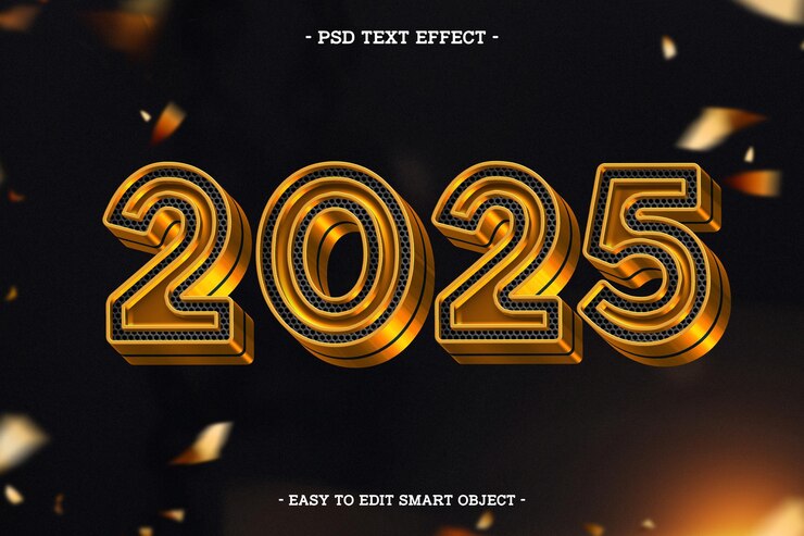 Gratis PSD gelukkig nieuwjaar 2025 text effect