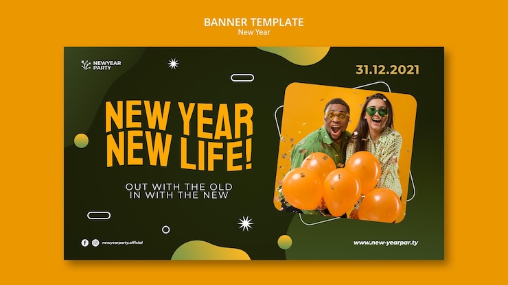 Gratis PSD gelukkig nieuwjaar horizontale bannersjabloon
