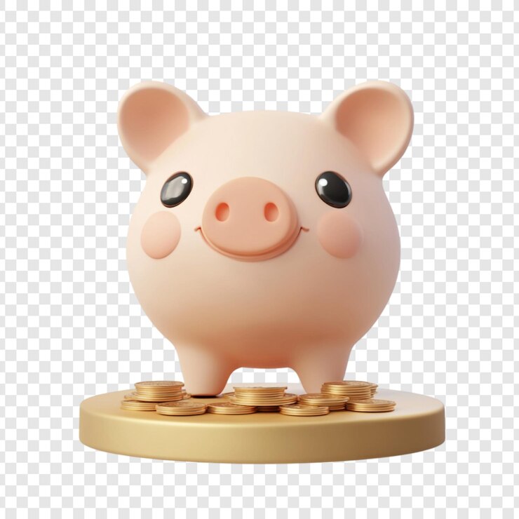 Gratis PSD gelukkige spaarvarken sparen gouden munten vreugdevolle financiële succes rijkdom