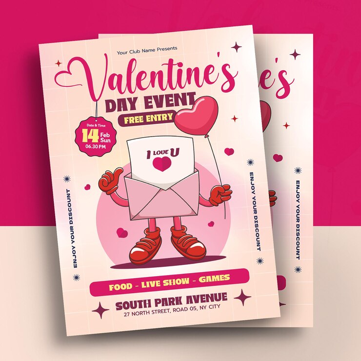 Gratis PSD gelukkige valentijnsdag flyer ontwerp sjabloon