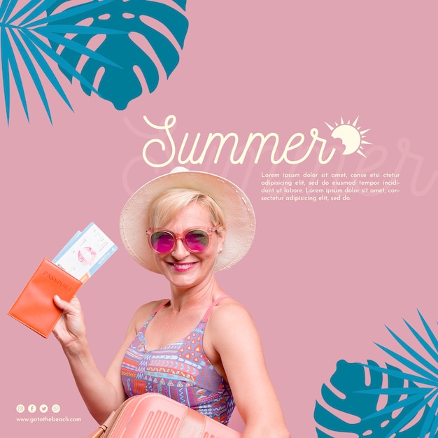 Gratis PSD gelukkige vrouw zomer sjabloon