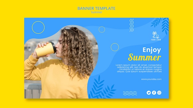 Gratis PSD geniet van de zomer en een goede koffie-sjabloon voor spandoek