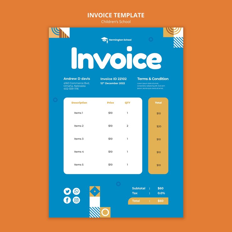PSD Gratis geometric children's school  invoice template
