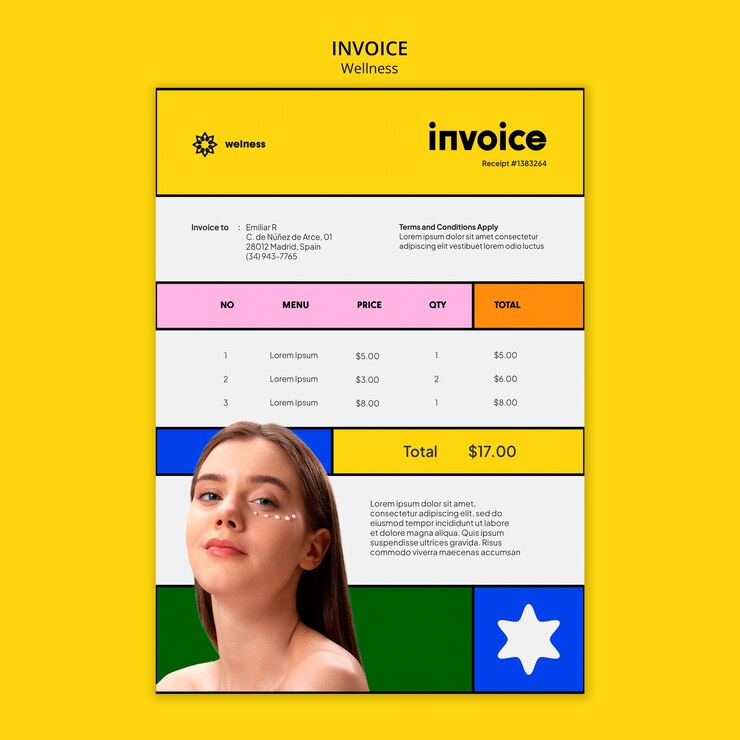 PSD Gratis geometric wellness concept invoice template