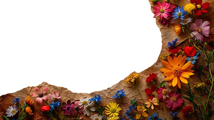 Gratis PSD gescheurd papier met bloemen geïsoleerd