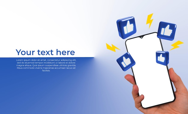 Gratis PSD gespreksbanner met 3d-achtige pictogrammen op smartphone met handheld